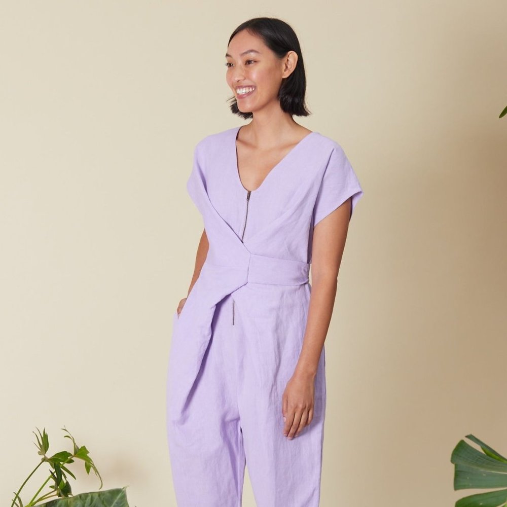 Lilac V-Neck Waist Tie Jumpsuit